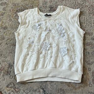 Sam Edelman White Flowers Application Cup Sweatshirt  Size Medium